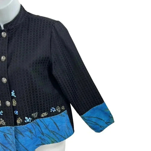 ALEX KIM Womens M Artful Mandarin Collar Jacket Front Embellish Embroidered Boho - Picture 4 of 16